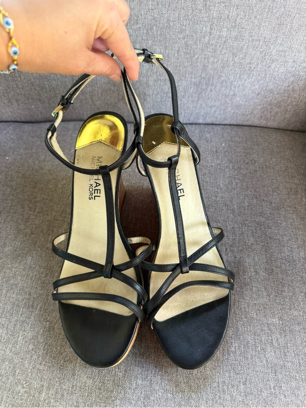 Michael Kors Black Strappy Cork Wedge Sandals - Picture 5 of 5